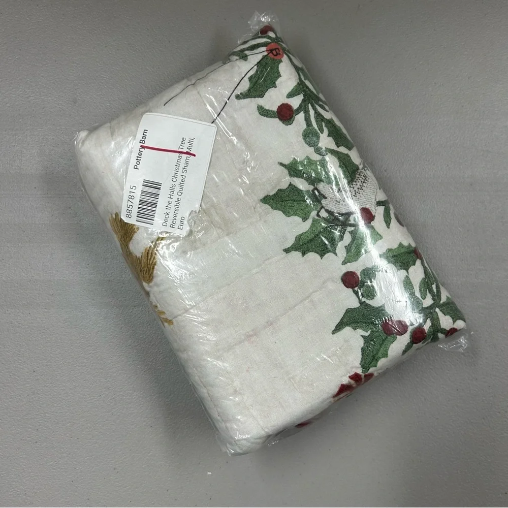 Pottery Barn Deck the Halls Christmas EURO Pillow Sham Cover Reversible NWT